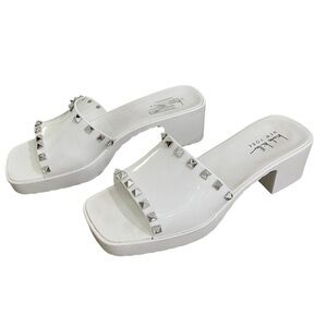 Very Rare Vtg 90s Nicole Miller Silver Stud Square Open Toe Jelly Sandal Shoes 9